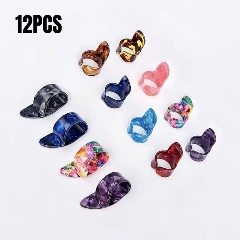 TEMU Set Of 12 Assorted Color Picks, Including 4 Thumb Picks And 8 Finger Picks, Designed For Practicing Fingerstyle On Acoustic Guitars