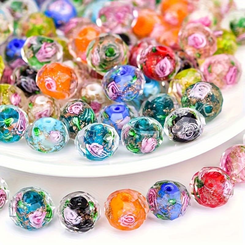 TEMU 30pcs Mixed Color Lamp Crystal Beads Handmade Round Loose Beads For Rosary Making Jewelry Craft Making 8x10mm
