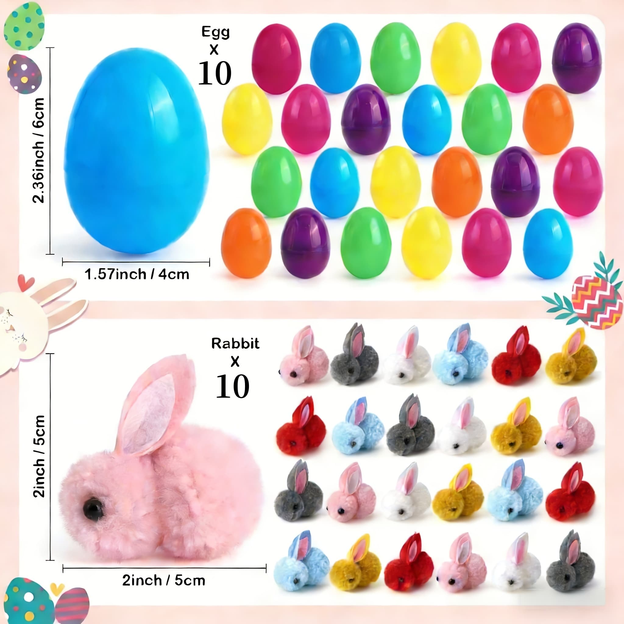 TEMU 20pcs Mixed Color Bunny Shaped Decorative Eggs, Cute Cartoon Mini Ornaments, Party Favors & Holiday Gifts, Gift Basket Fillers, Room & Tabletop Scene Decor, , Fun Surprise Decorative Eggs