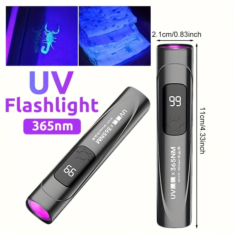 TEMU 1pc 365nm Uv Flashlight, Uv Blacklight, Abs Led Flashlight For Detection, Mini Flashlight , Detection Tool, Inspection Equipment, Portable Design, Compact Flashlight, Type-c, Durable Abs