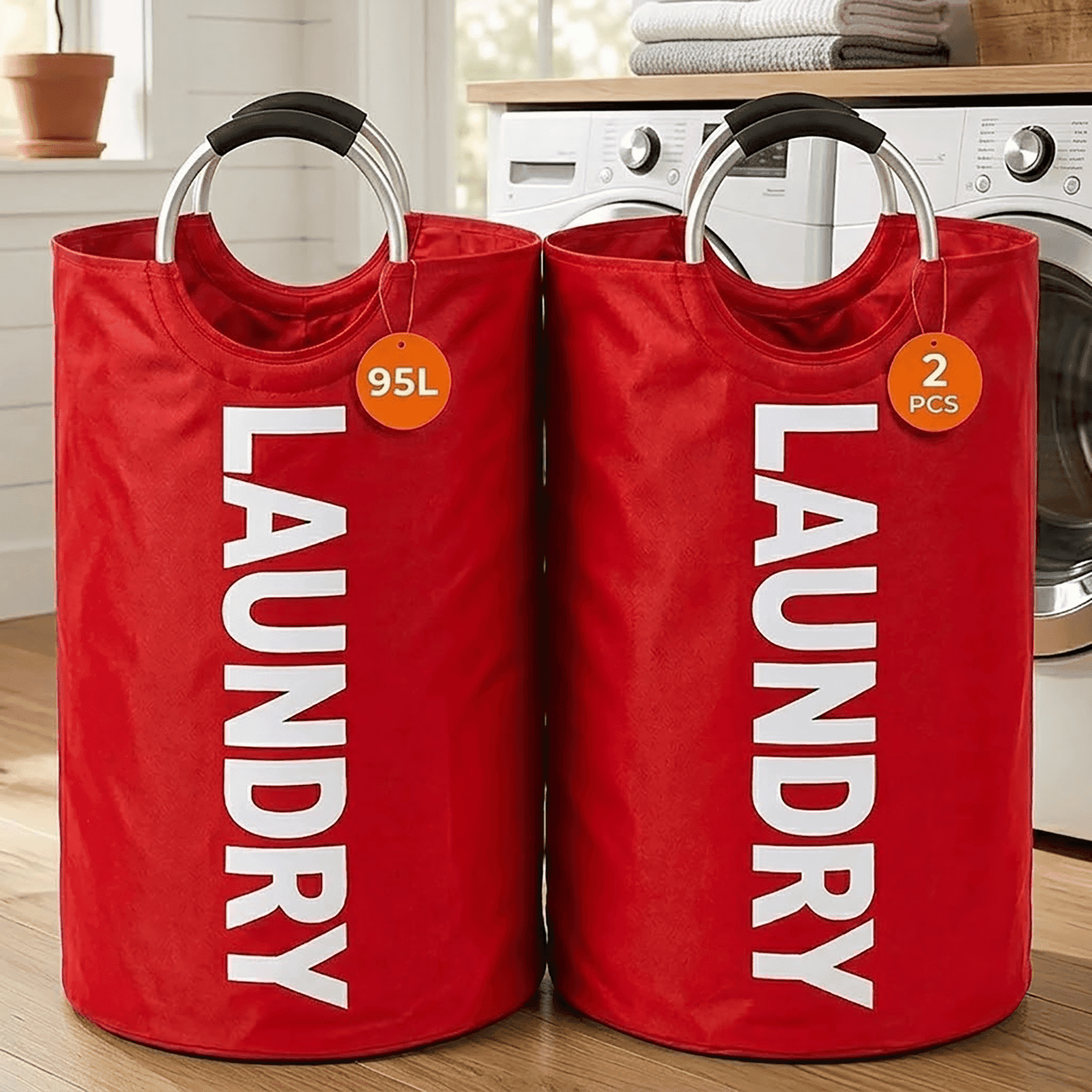 TEMU 2pcs Large Laundry Baskets, Foldable And Heightened Laundry Hamper, Premium Material, Aluminum Ring/webbing Handle Optional