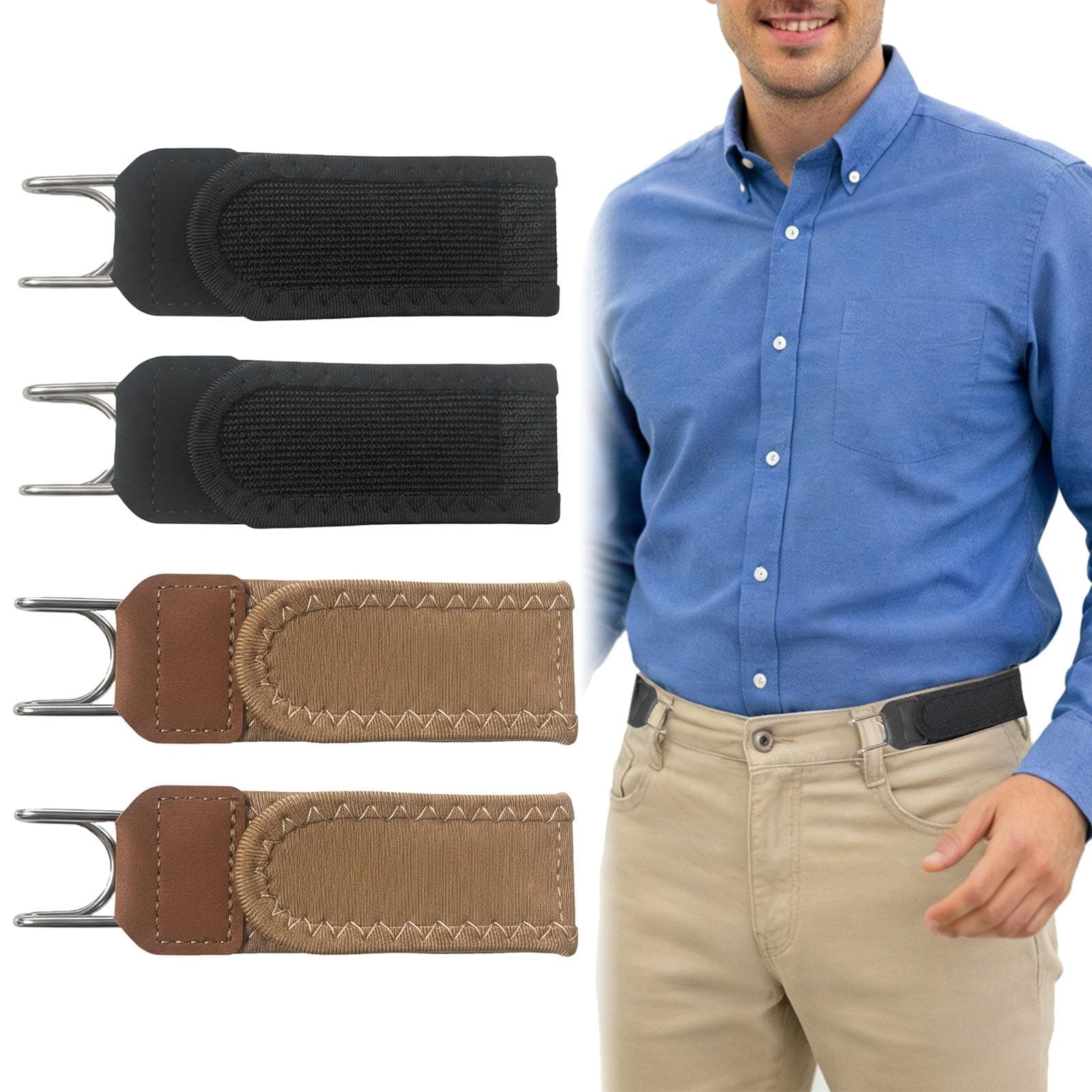 TEMU 4-pack Men's -free Elastic Belt, Metal Hook -free Elastic Belt, Unisex Adjustable Side Belt, Suitable For Jeans