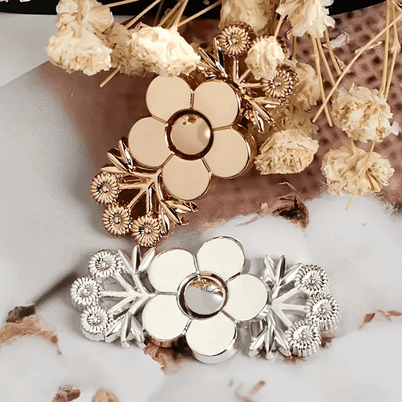 TEMU 4pcs Floral Pattern Jeans Belt Tightener Set, Instant Snap Metal Adjuster, Detachable Seamless Knit Design, Adjustable Belt Flower