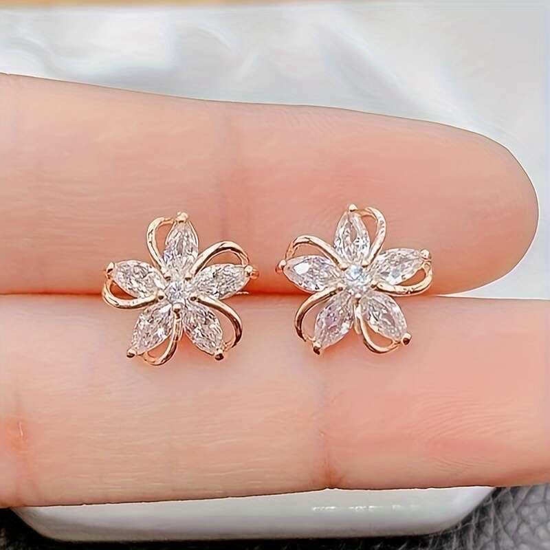 TEMU A Pair Vintage Elegant Ral Stud Earrings With Alloy Ear Needle, Daily & Gift Wear, Valentine's Day - All