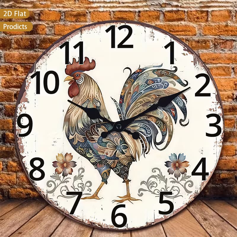 TEMU 2d Flat 1pc Vintage Wooden Nursery Wall Clock Featuring A 12inch Silent Non-ticking Perfect For Kitchen, Bedroom, Office, Living Room, Battery-powered(1 Aa Required, Not Included), 2d Flat
