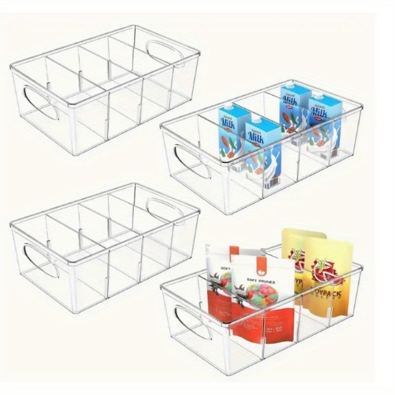 TEMU 4/ 6/ 8 Transparent Stackable For Food Storage Box With 3 Detachable Partitions For Food Storage Room Organization And Kitchen Storage Of Snacks, Stackable Refrigerator Kitchen Cabinets