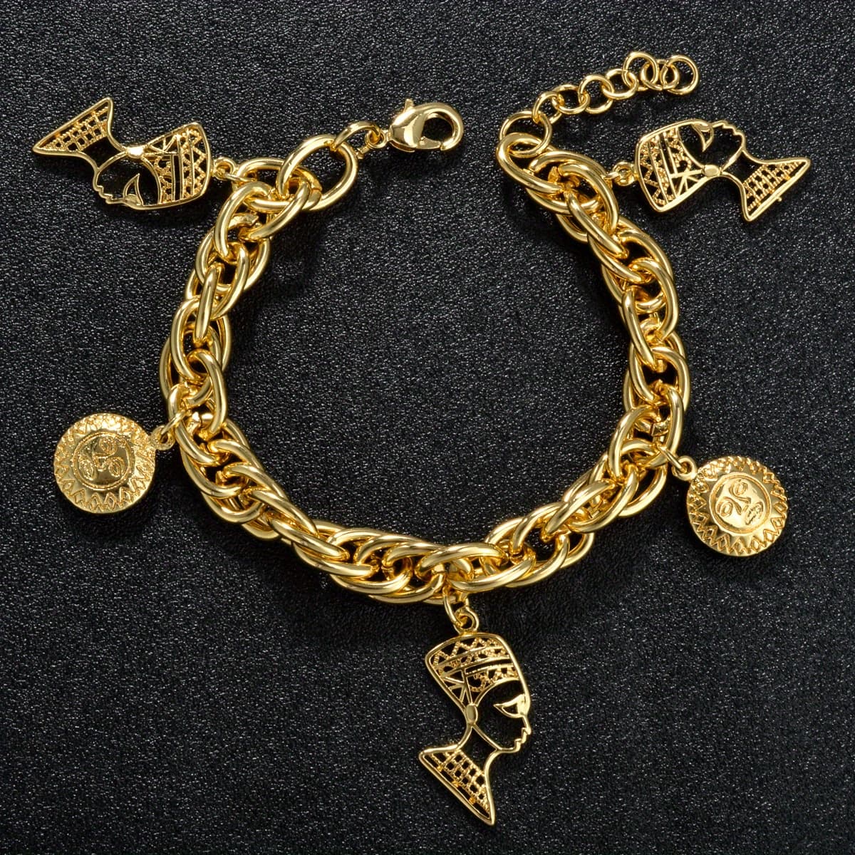TEMU 1pc Classic Vintage Ethnic Style Men's And Women's Bracelet, Head And Sun Element Pendant Bracelet, Suitable For Daily Wear And Ramadan Festival Party Jewelry Gift