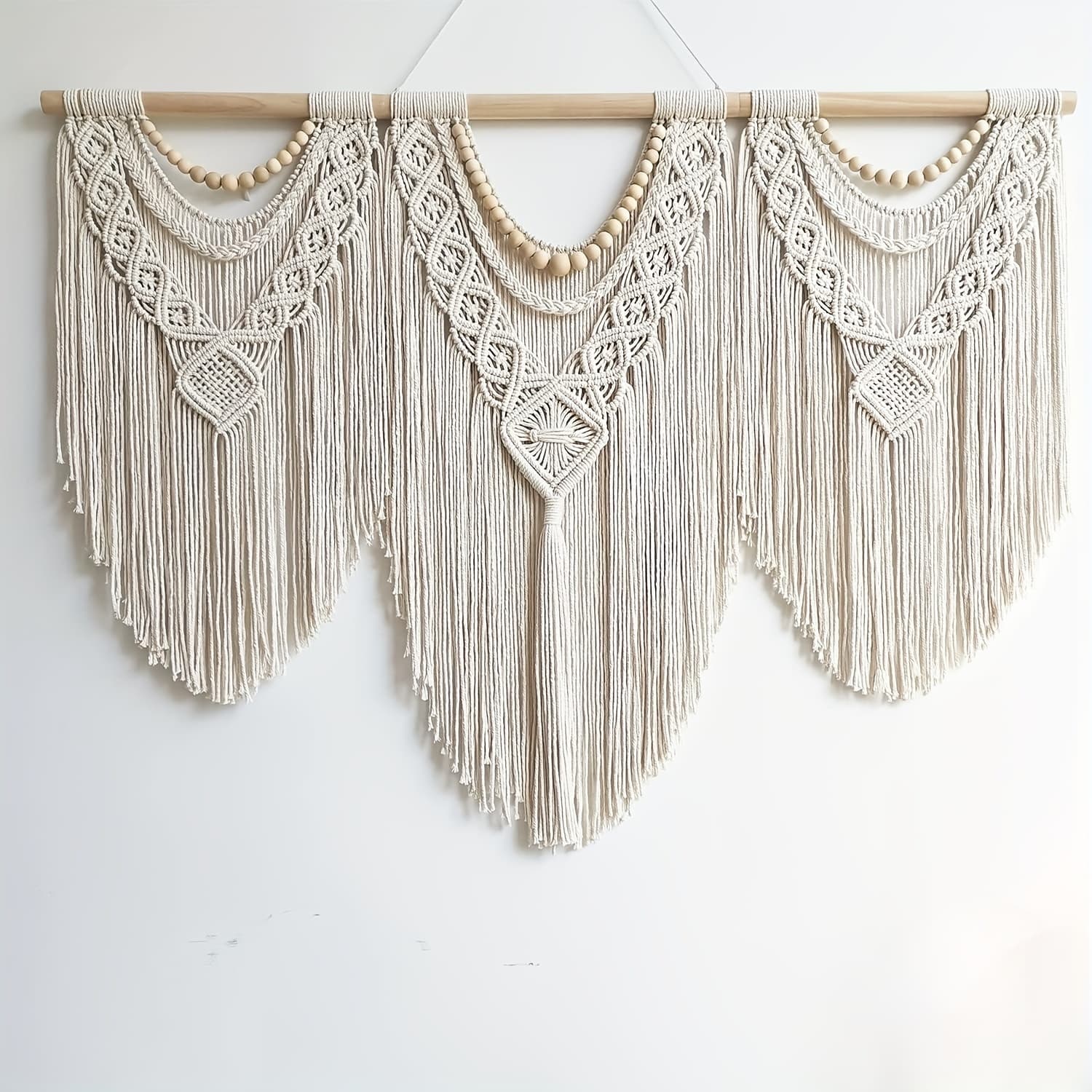 TEMU 1 Piece Of A Large Bohemian Macrame Wall Hanging, A Hand- Tapestry For Home Decoration, Suitable For Bedrooms, Living Rooms, And Wedding Parties, Measuring 43 Inches By 32 Inches.
