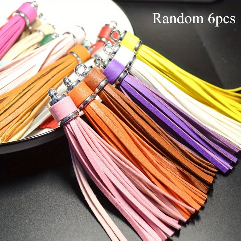TEMU Random 6pcs Selling Alloy Lobster Pu Leather Tassel Pendant Keychain Bag Accessories For Women