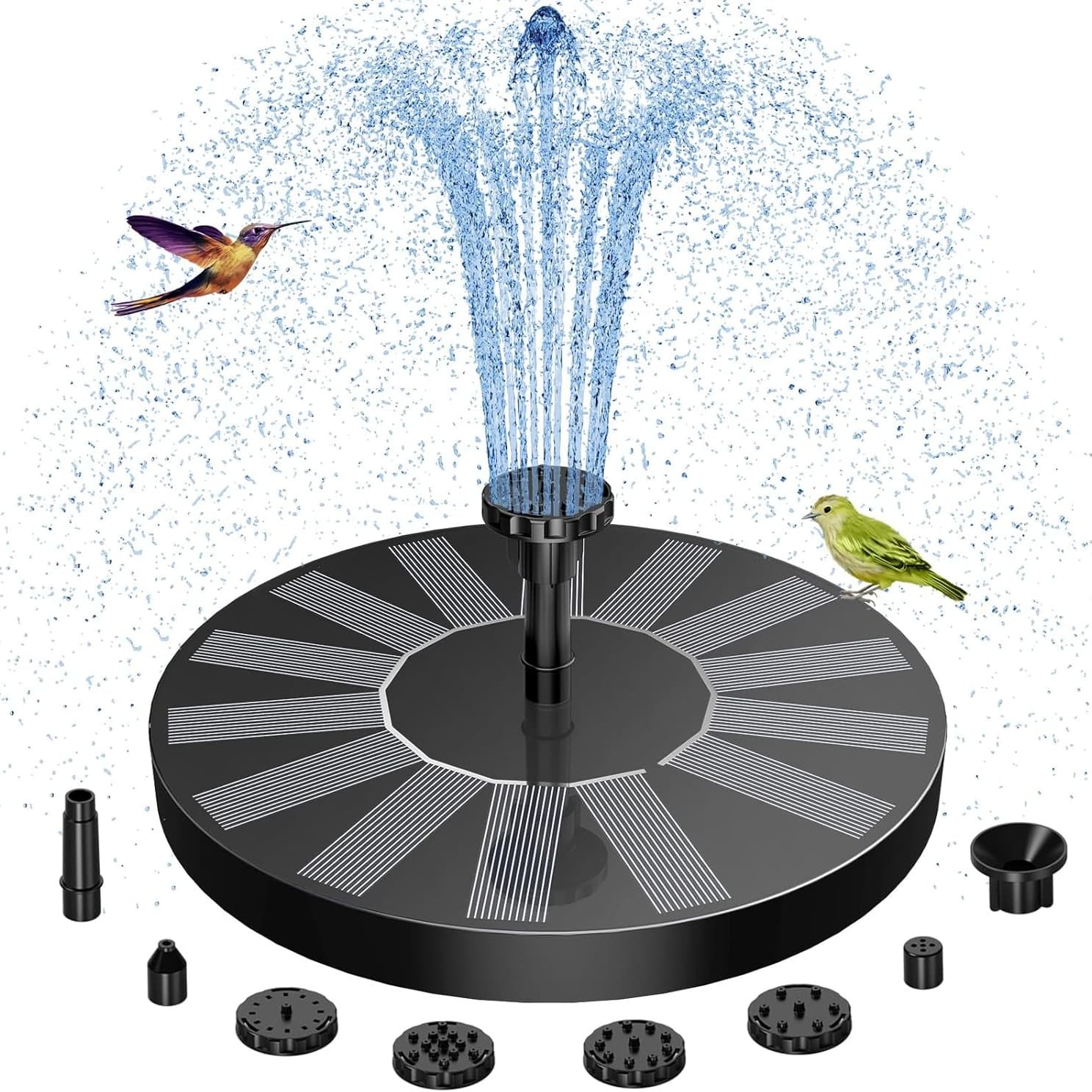 TEMU Solar Bird Bath Fountain With Replacement Nozzles - Solar-powered Floating Fountain Pump For Bird Baths, , Pools, Gardens, Fish Tanks, And Outdoor Spaces(ip65 Rated)