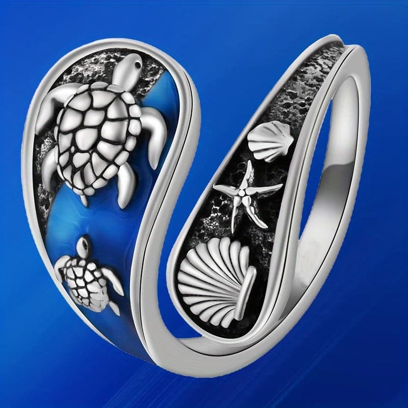 TEMU Vintage Fashion Elegant Ring Starfish Shell Bohemian Jewelry Birthday Party Anniversary Gift Jewelry