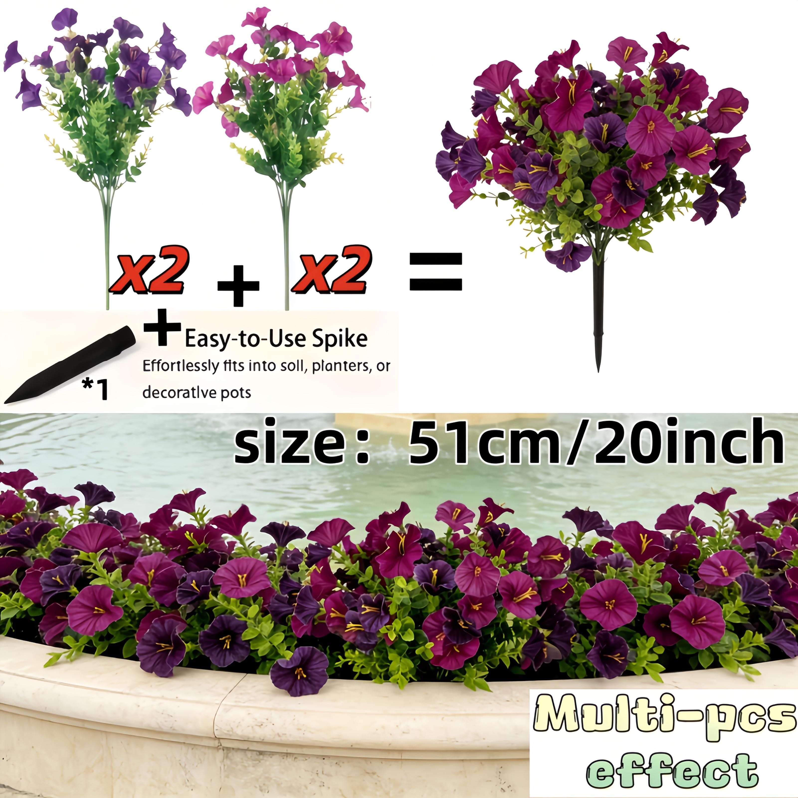 TEMU Double Purple Artificial Stakes 5pcs, Uv Resistant Faux Floral Stakes, Lifelike Petals For Home, Hotel, Balcony, Spring Summer Wedding And Holiday Outdoor Decoration