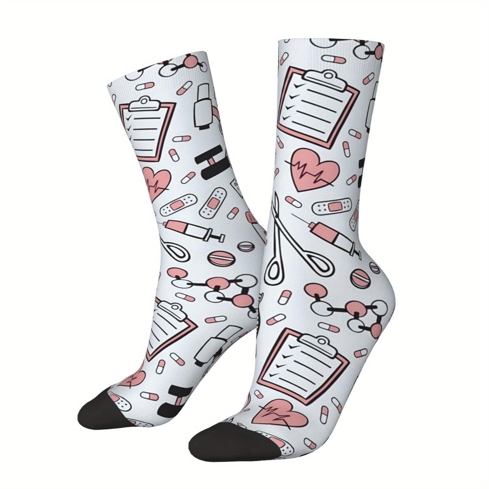 TEMU 1 Pair Novelty Crew Socks, Polyester & Spandex Blend, Fashion