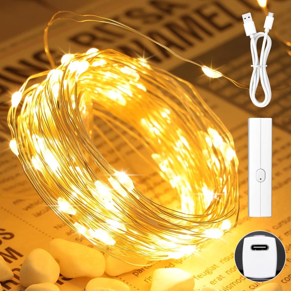 TEMU Lipstick Rechargeable Fairy Lights 1 Pack, 33ft/ 10m Mini Led String Lights With Timer, Battery Operated Twinkle Lights For Indoor Vine, Bedroom, Home, Christmas Tree, Wedding, Party Decorations