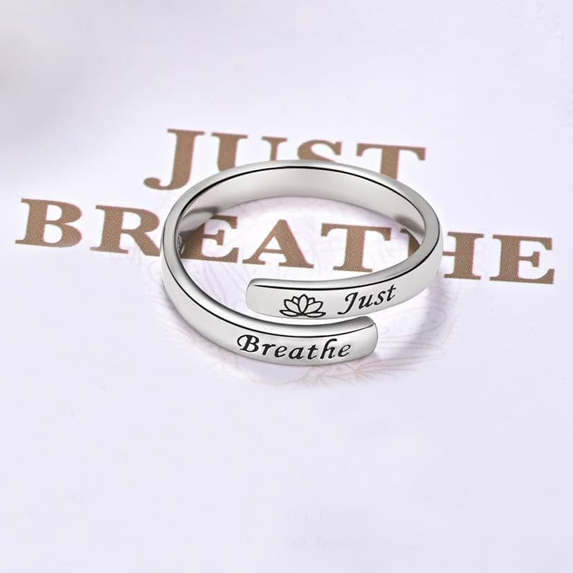 TEMU 1pc Just Breathe Ring, Open Stainless Steel Adjustable Lotus Ring