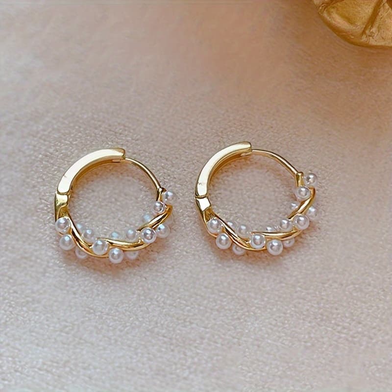 TEMU A Set Of Luxurious 18k Gold-plated Earrings Featuring Elegant Pearl-like Embellishments, Designed For Women With A Multifunctional And