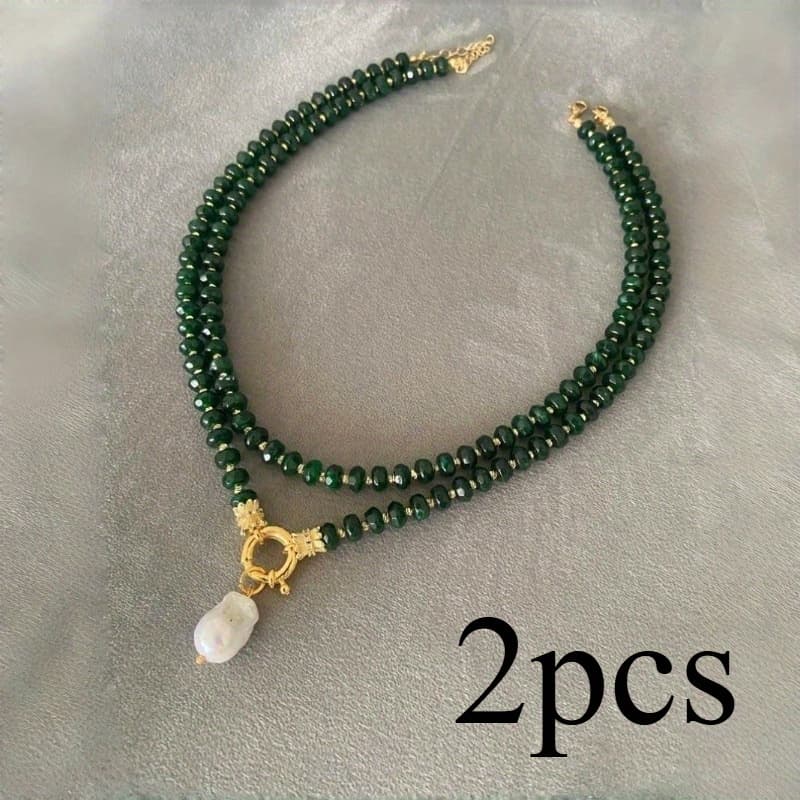 TEMU Green Agate Necklace With Baroque Pearl Pendant Fine Women's Natural Stone Beads Necklace Set