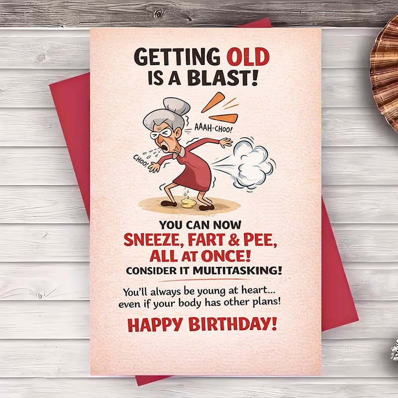 TEMU A Humorous Birthday Card , Featuring A Funny Multitasking With Sneezing, Farting, And Peeing Simultaneously. Ideal For Bringing Joy And To For During Celebrations