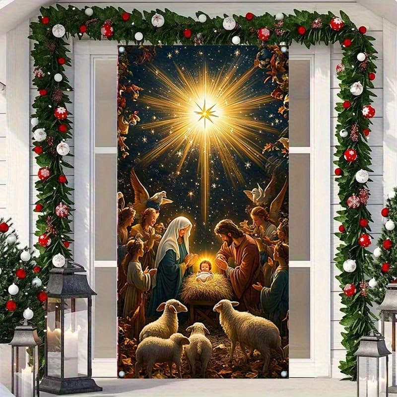 TEMU 1pc[2d Flat] Traditional Christmas Scene Door Curtain- 35x 70inch, Suitable For Multi-functional Door Decoration, No Power Needed