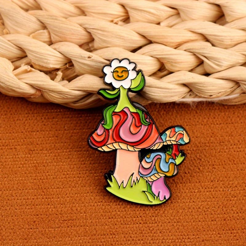 TEMU Whimsical Mushroom & Flower Enamel Pin - Vibrant Alloy Brooch With Colorful & Smiling , Perfect For & Enthusiasts, Accessory | Accessory | Detailed , Mushroom Decor