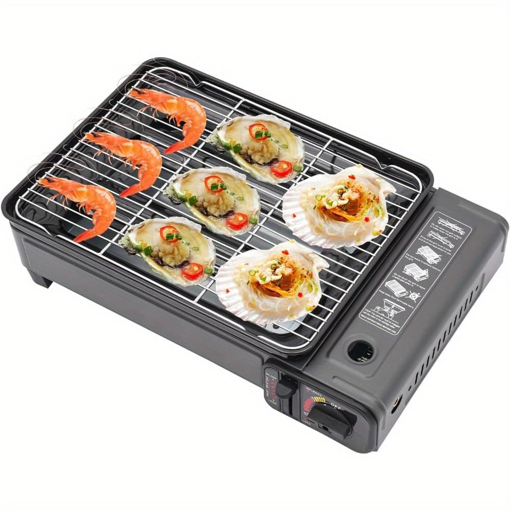 TEMU Compact Gas Grill With Adjustable Flame , Featuring Dual Gas For Butane Or Lpg, Perfect For Outdoor Cooking During Camping, On The Patio, Or While Trekking