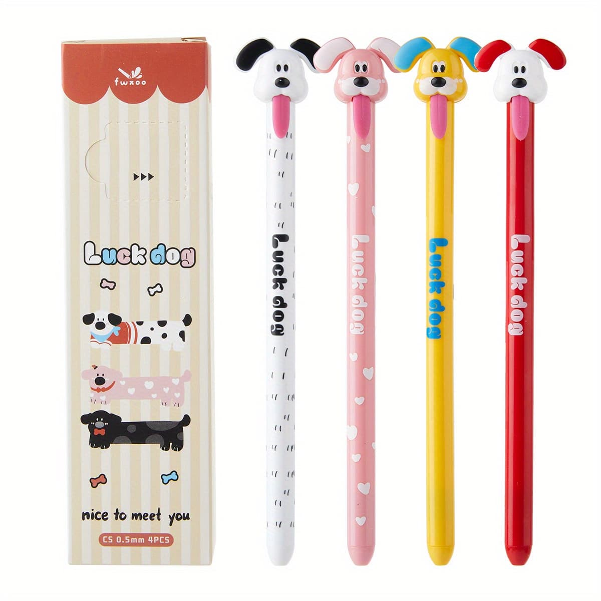 TEMU 4pcs Animal Dog-themed Gel Pens, 0.5mm Fine Point, Black Ink, Fun Tongue Overflowing Pens, Quick-drying, Suitable For Lovers&; Office Supplies And Party Favors, Holiday Gifts