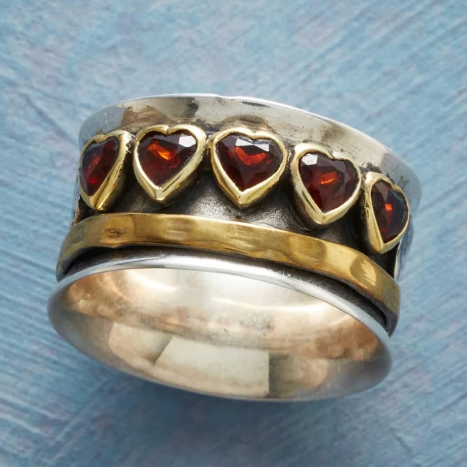 TEMU Boho Heart Ring For Women Female Cute Synthetic Red Cz Finger Rings Romantic Birthday Gift For Girlfriend Fashion Wide
