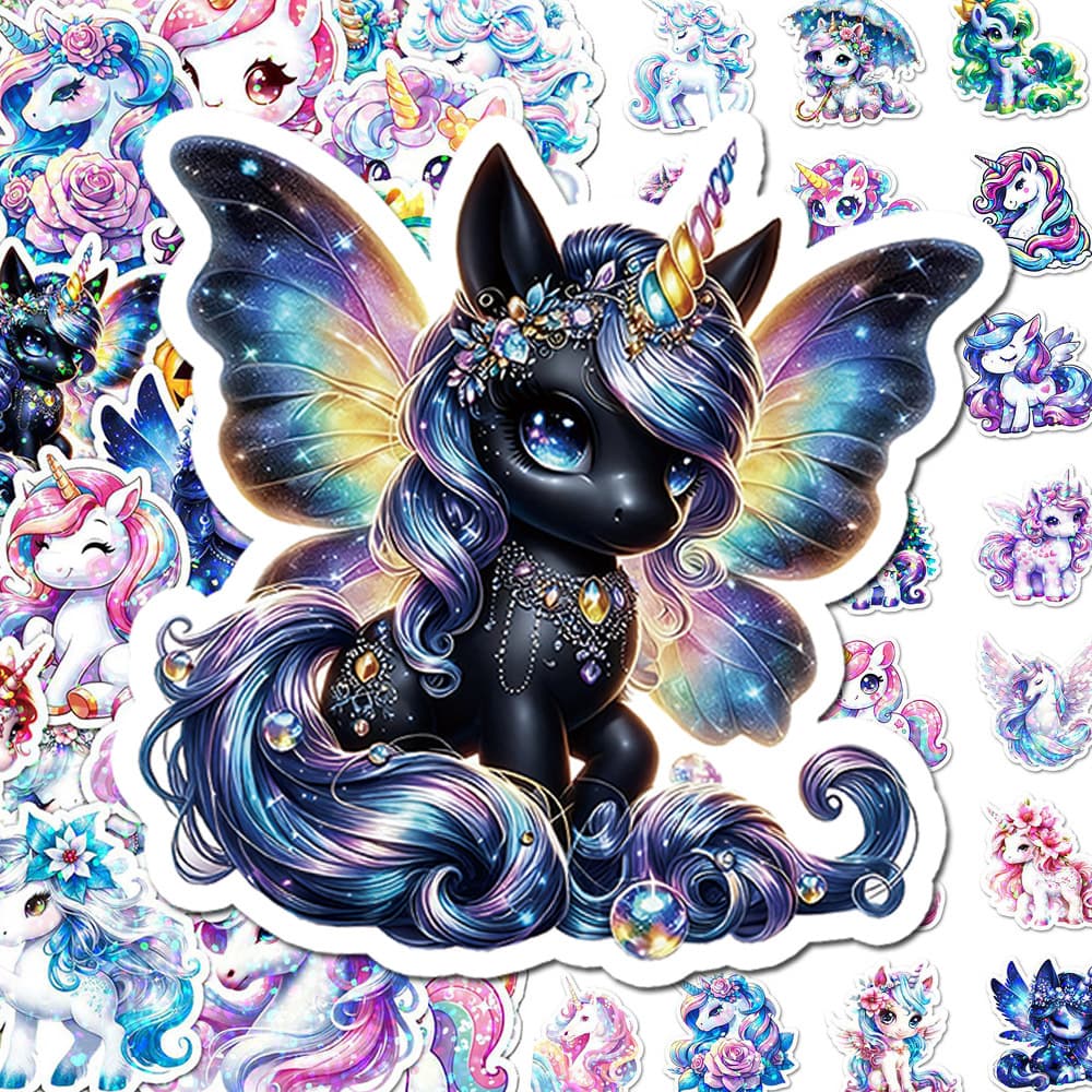 TEMU 50pcs Laser Holographic Unicorn Rainbow Stickers Multipurpose Decor For Journal Laptop Water Bottle Car Creative Gift