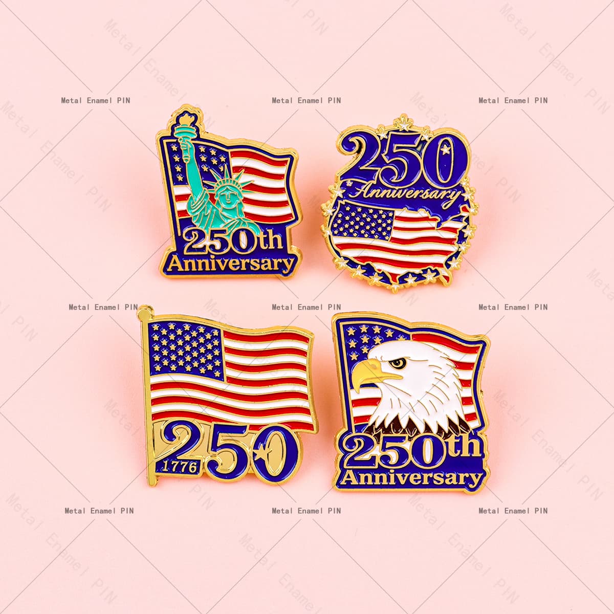 TEMU Set Of 4 Enamel Pins Celebrating The 250th Anniversary, Suitable For Men And Women. Perfect For Accessorizing Backpacks And Bags, Fashionable Lapel Badges Make Great Birthday Gifts