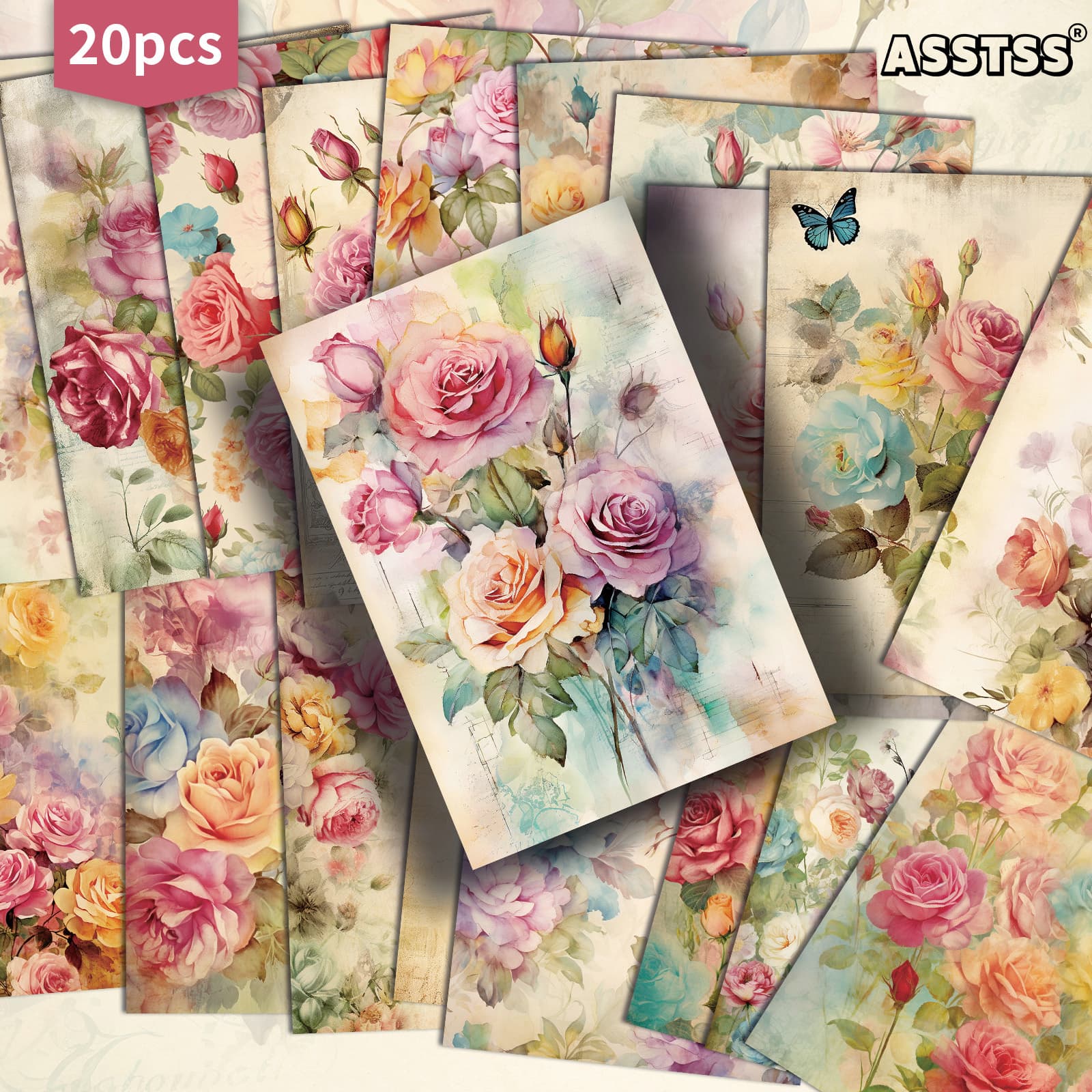 TEMU 20-pack Asstss Vintage Spring Floral Gift Card - 4x6 Inches Junk Journal Paper, Classic Pinup Illustrations, Collectible Decorative Painting Cards For Scrapbooking & Crafting