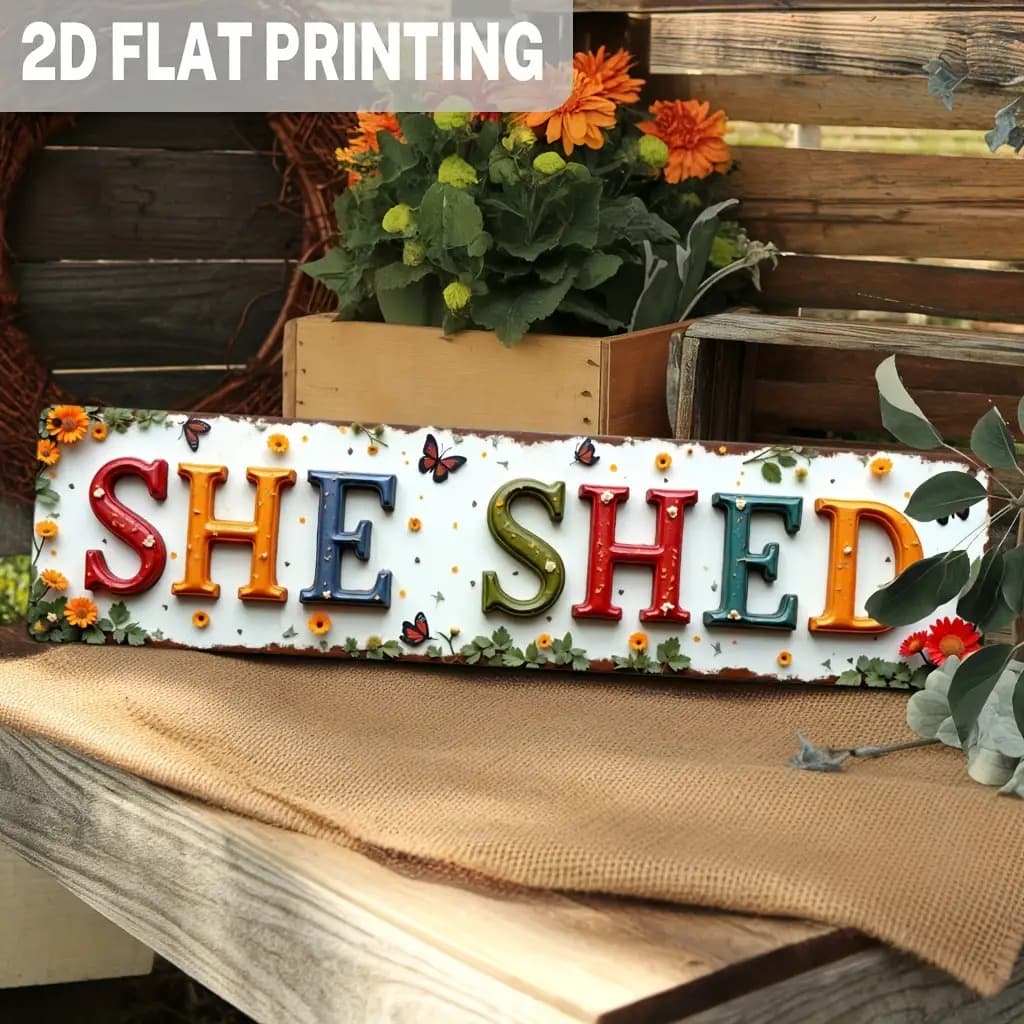 TEMU 2d Flat, Aluminum C, 2d Flat, 1pc, Rustic Shed Metal Sign With Floral And - Farmhouse , Porch, Patio, Entry Wall Decor - 3.93x15.74 Inches , No Electricity Needed, Outdoor Wall Decor, Porch Decor