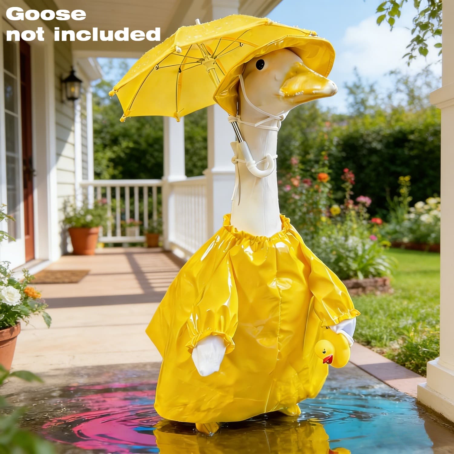 TEMU Set Of 3, 23-inch Raincoat Outfits For Porch Geese, Suitable For Spring And Summer. Includes Raincoats And Umbrellas For Outdoor Lawn, Garden, And Patio Decorations