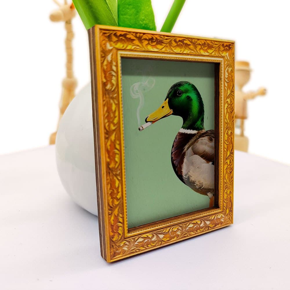 TEMU A Humorous Duck Fridge Magnet, A Mini Wooden Wall Art, Fun Home Decor Featuring A Smoking Mallard Design, Stylish Wooden Frame, Adds An To The Kitchen, A Creative Gift (back Is Full Of Magnet)