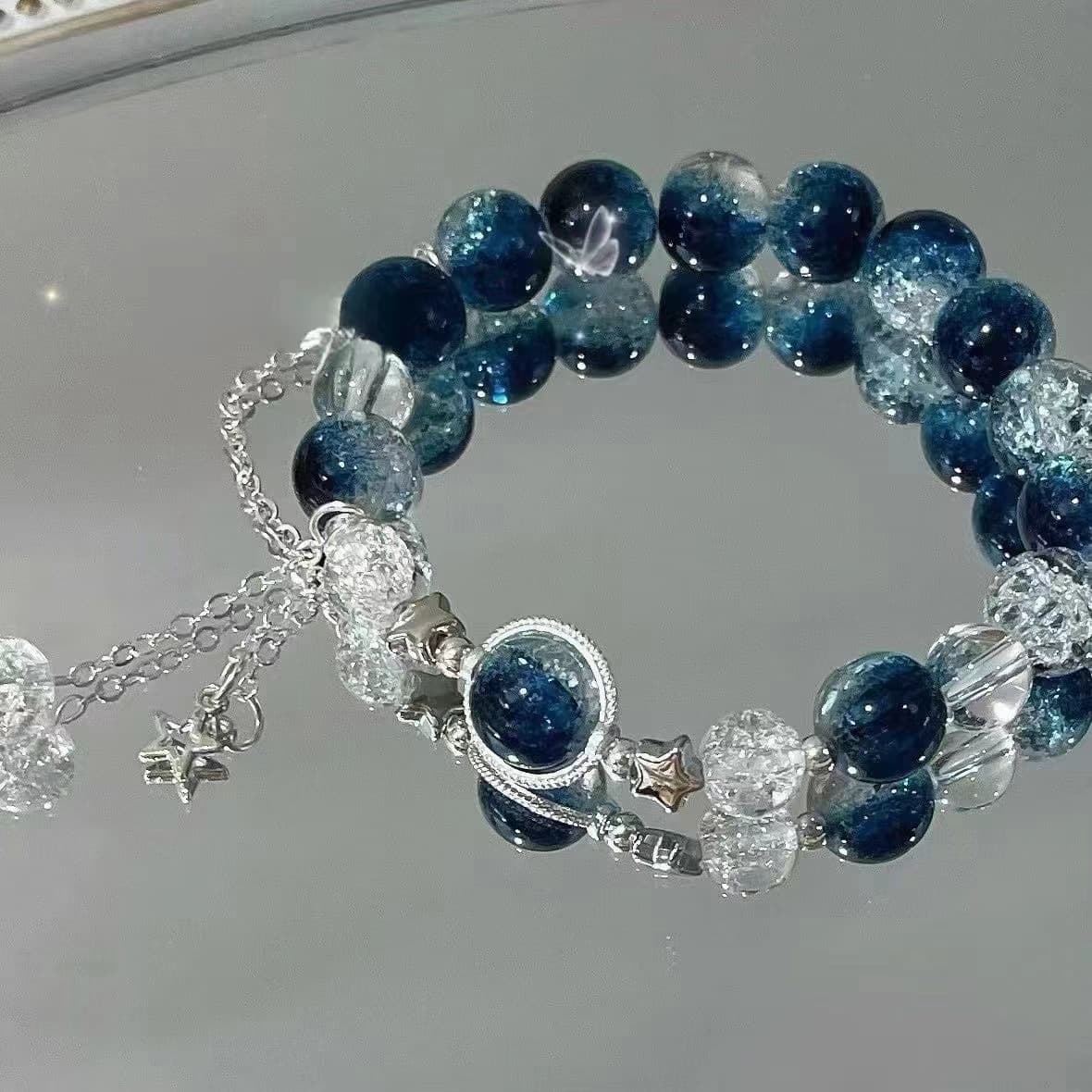 TEMU 2pcs Of Best Friend Outfit, Fashionable Ladies' Cold Bead Bracelet, Ladies' Best Friend Bracelet, Flower, Niche High-end Fashion Gift Bracelet