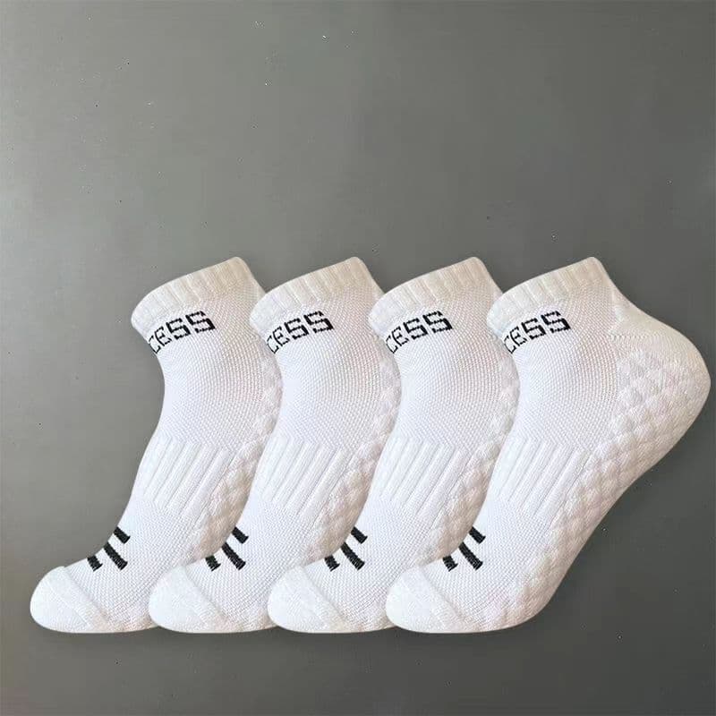 TEMU 4 Pairs Solid Color Ankle Socks Men Cushioned Basketball Sports Socks Thick Terry Socks Casual Socks For Running Training Workout Black White 2 Colors