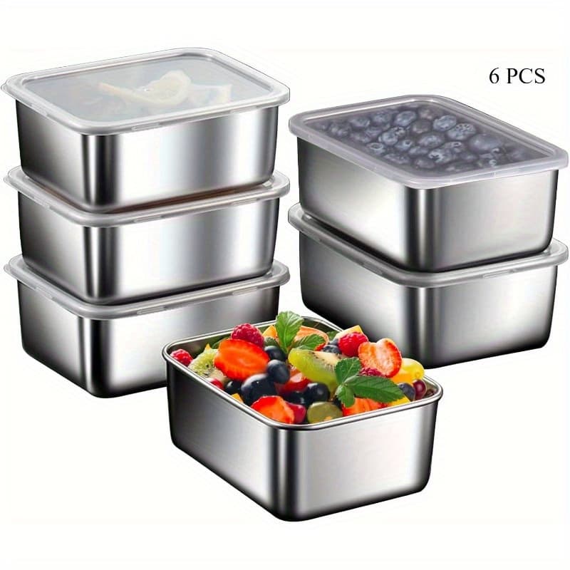 TEMU 6-pcs 304 Stainless Steel Food Storage Containers, Meal Prep, Sealed Lunch Boxes, Square Design With Lids, , Lunch Boxes, , Suitable For Meal Prep Picnics, Camping, School And Office Use, Gift