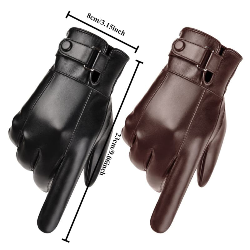 TEMU Are Of Leather Gloves In Black And Brown, Designed For Winter Use With Touch Screen And Anti-slip Features. Men's Gloves Have A Side Opening Design And Are Made Of Pu Material