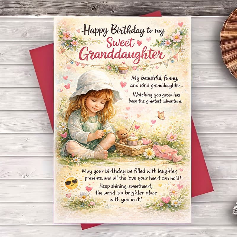 TEMU 2pcs (one Envelope And 1 Greeting Card)birthday Greeting Card For Granddaughter With Message Perfect For Family Celebrations And Love And Warmthgreeting Card