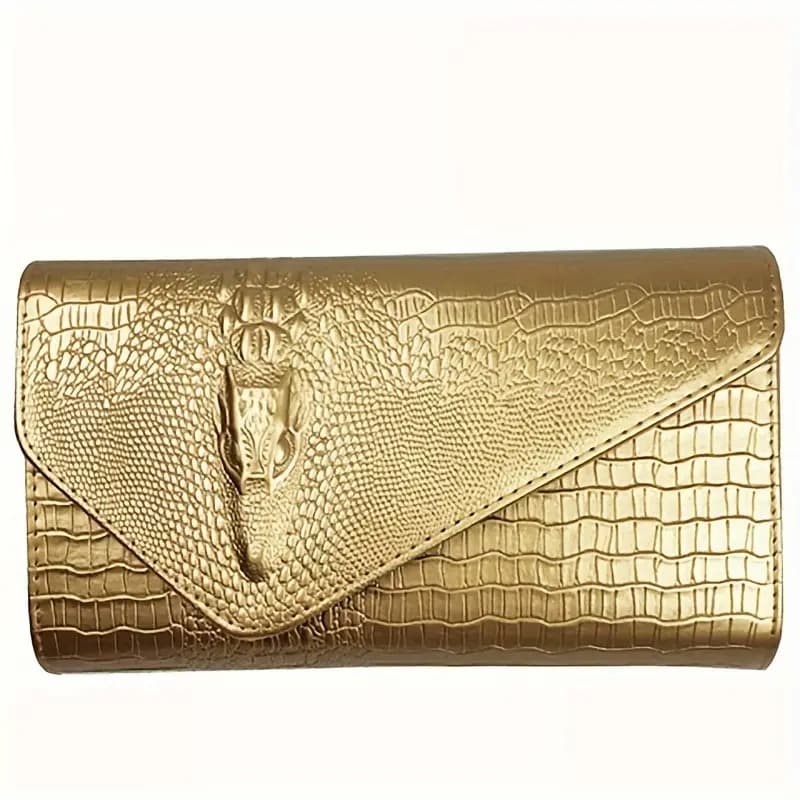 TEMU Stylish Golden Envelope Clutch Bag With Magnetic Closure, Spacious Design, Embossed Pattern, Trendy Shoulder Chain Crossbody Purse For Women