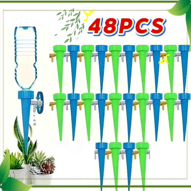 TEMU 48pcs Automatic Drip Irrigation Stakes, Adjustable Plant Watering Spikes With Control Valve, Suitable For Outdoor, Potted Plants, And Vacation Gardens
