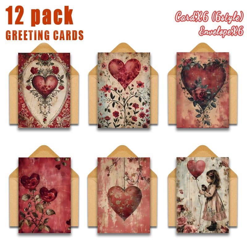 TEMU Set Of 12 's Day Cards With Envelopes - Floral Heart Love Messages For Your Or Partner | Stylish Pink Greeting Cards Suitable For Anniversaries, Birthdays, Weddings, And Special Occasions