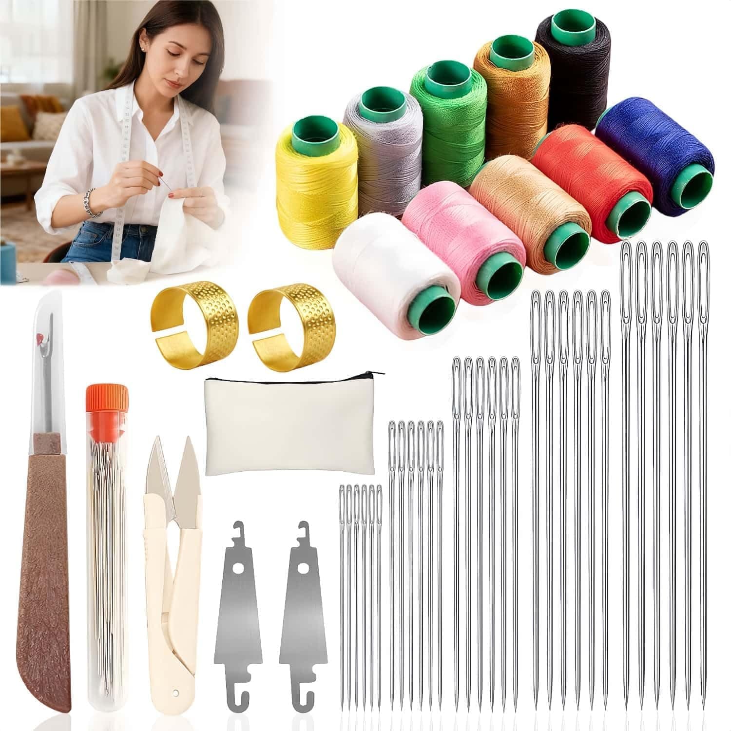 TEMU 43pcs Steel Sewing Kit, Essential Sewing Supplies For Diy Craft Enthusiasts, Threader And Stainless Steel Sewing Needles For Adult With Case