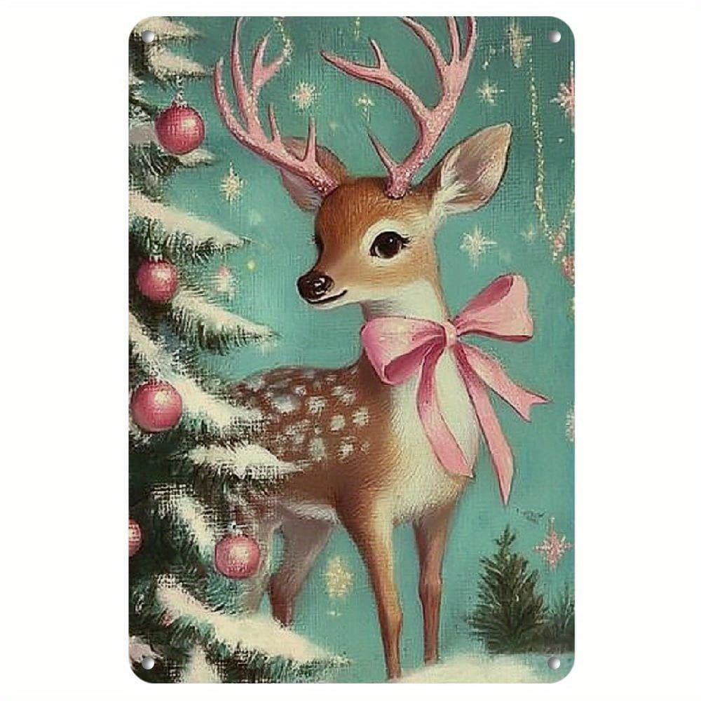 TEMU 1pc, 12x8 Inch, Pink Christmas Santa Claus Deer Aluminum Metal Sign, Vintage Wall Art, Home Decor, Holiday Decoration For Kitchens, Bedrooms, Cafes, Living Rooms, Bars, Clubs, Garages Plaque