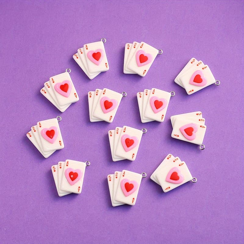 TEMU 12pcs Overlapping Peach Heart Playing Card Charms Resin Pendant Earrings Chain Ornaments Creative Gift Earrings Necklace Bag Pendant Resin Accessories