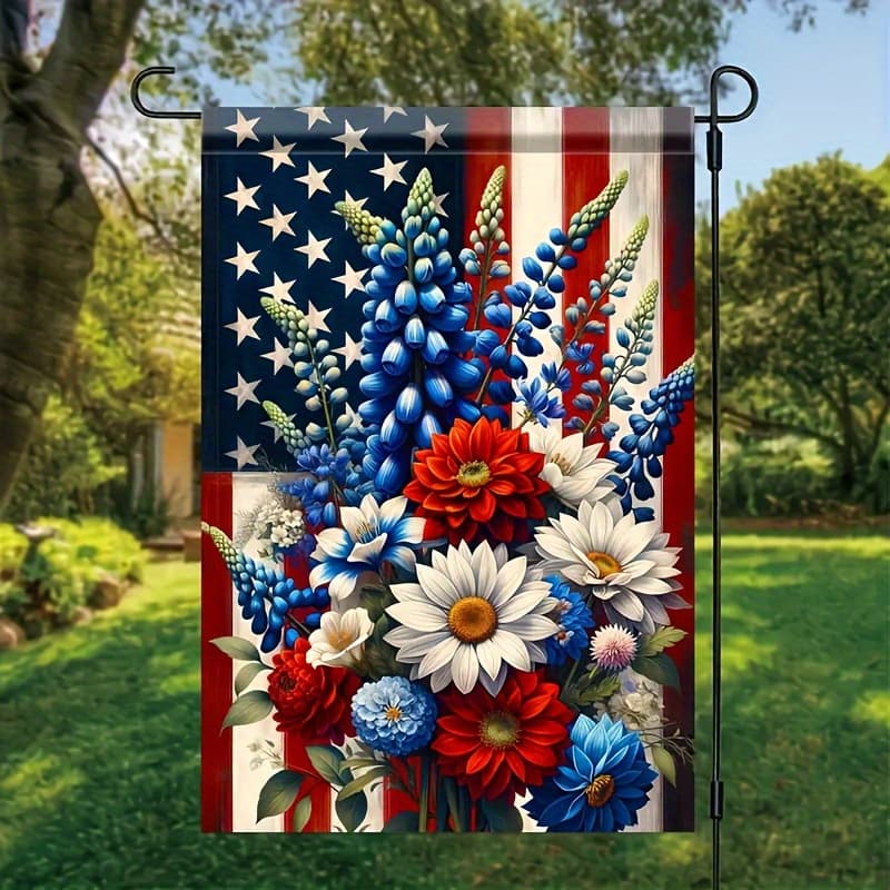 TEMU Patriotic Garden Flag, Durable Polyester Fiber, Size 18x12inch, Suitable For Yard And Lawn Decoration, Outdoor Home Decor, Flagpole Not Included, Outdoor Garden Flag