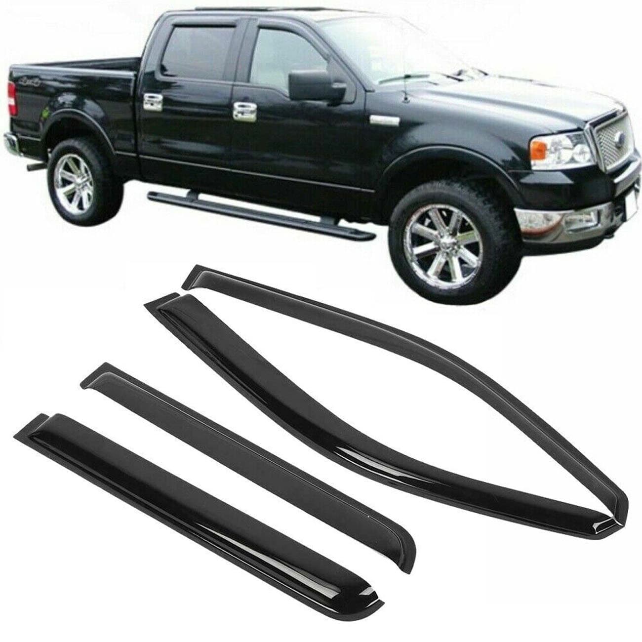 TEMU For 2004-2008 For Ford Window Visors Vent Shade Sun Rain Guards Wind Deflectors 4pcs Set Black
