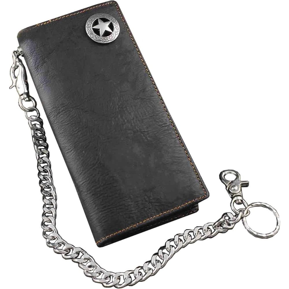 TEMU Men's Long Black Genuine Wallet With Chain, Designed For Biker , Featuring Details For Holding Cards And Cash