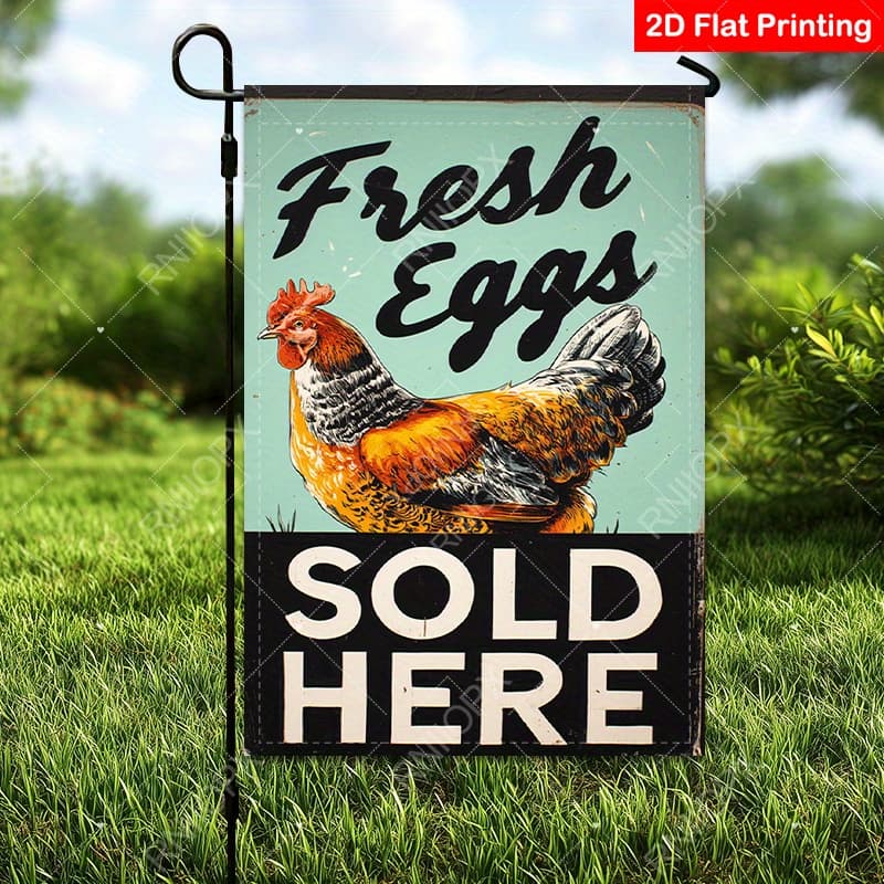TEMU 2d Flat, 1pc 2d Flat Garden Flag Double-sided Mailbox Flag Decorative Featuring Fresh Eggs And Sold Here For Outdoor Decoration And Home Parties (bracket Not Included), 2d Flat