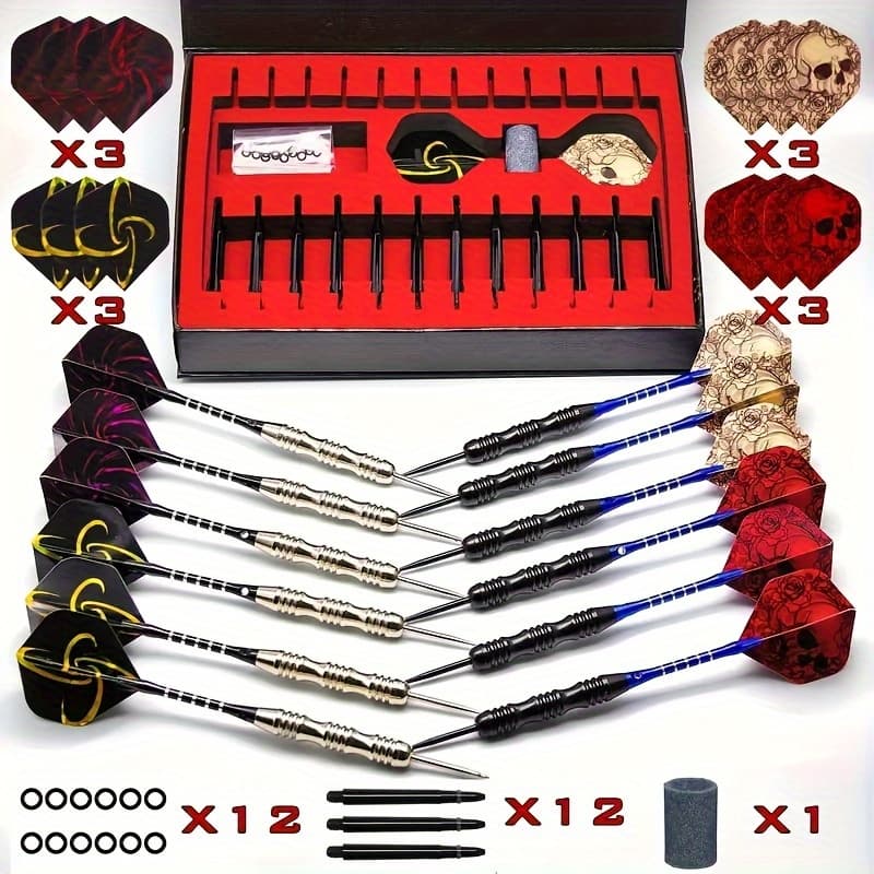 TEMU - 12 Darts- Deluxe Set, Professional Metal Darts, Suitable Dart Boards, Steel Tip Darts, Aluminum Dart Shafts, Dart Flights, Dart Sharpener, Suitable Camping, Festivals, And Outdoor Sports