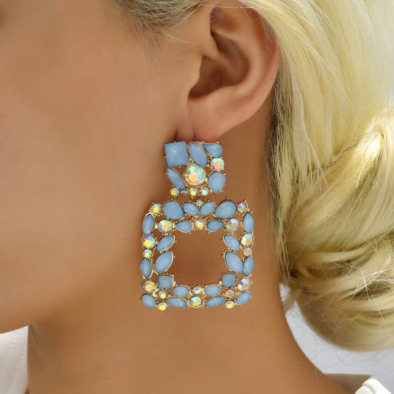 TEMU 1 Pair Of Classic Square Hollow Artificial Crystal Earrings, Suitable For Women's Holiday And Daily Wearing Of Precious Jewelry Holiday Gifts